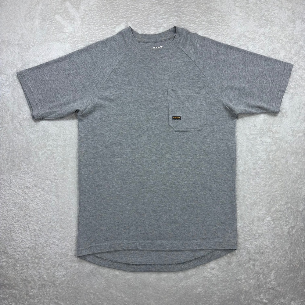 Ariat Rebar Shirt Men Small Gray Short Sleeve Pocket Workwear Raglan Tee Utility